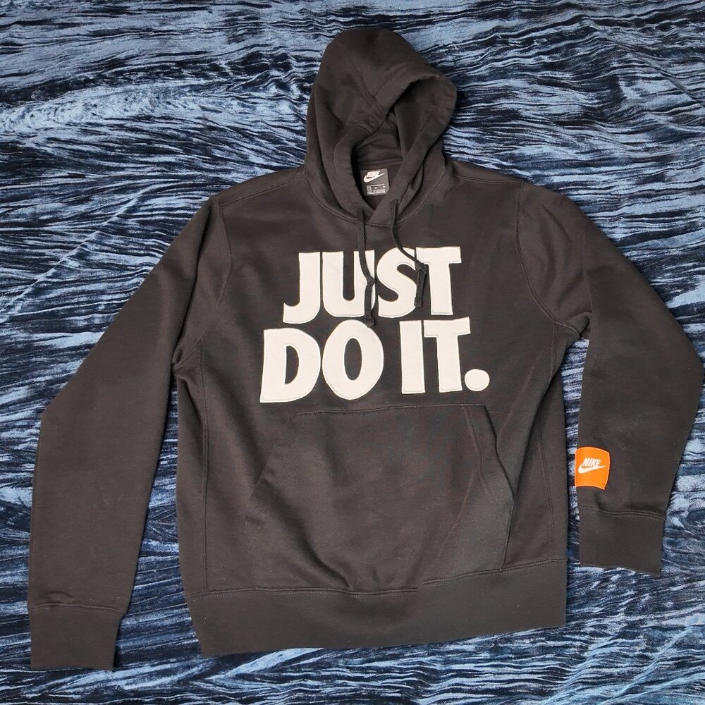 Nike Just Do It hoodie, Black/White/Orange, size mens Medium